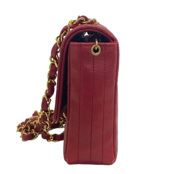 Authentic CHANEL 24K Vintage Classic Single Flap Bag Quilted Lambskin Chain Red - Picture 5 of 8